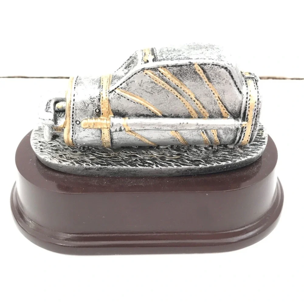 Golf Bag Resin Award ~ Pewter Finish ~ Gold Accents ~ Base Mounted Trophy